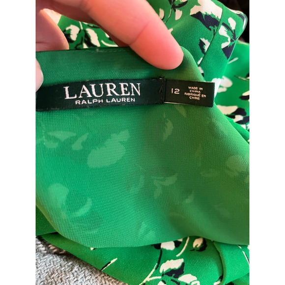 Lauren Ralph Lauren Womens Green Floral Belted Midi Dress Size 12 - Picture 3 of 4